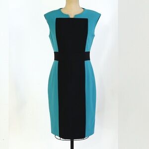 Calvin Klein turquoise & black color block sheath dress